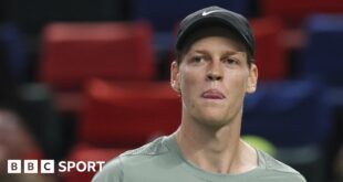 Jannik Sinner reacts during a match at the Shanghai Masters