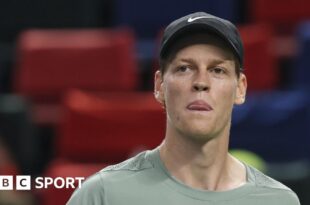 Jannik Sinner reacts during a match at the Shanghai Masters