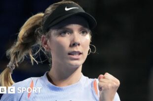 Katie Boulter celebrates at the 2024 Toray Pan Pacific Open event in Tokyo