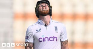 England captain Ben Stokes looks up in anguish after being dismissed