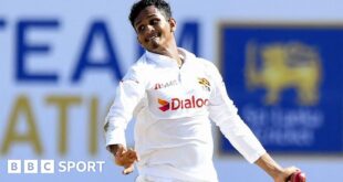 Praveen Jayawickrama prepares to bowl the ball