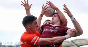 Armagh's Rory Grugan and Rian O'Neill challenge Galway's Cein Darcy in the All-Ireland Final in July