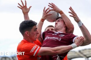 Armagh's Rory Grugan and Rian O'Neill challenge Galway's Cein Darcy in the All-Ireland Final in July