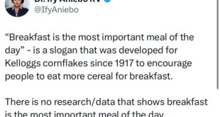 There?s no research that supports this - Dr Ify Aniebo, wife of LP?s 2023 governorship candidate in Lagos state, Gbadebo Rhodes-Vivour counters claim of breakfast being the most important meal of the day