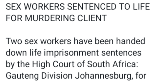 Two s3x workers sentenced to life imprisonment for k!lling client in South Africa