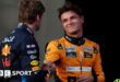 Lando Norris and Max Verstappen clasp hands after qualifying for the United States Grand Prix