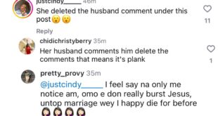 Update: Fans react as BBN?s Queen Mercy Atang?s husband?s comment ?vanishes? from her post