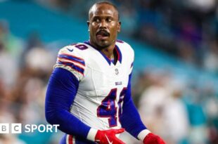 NFL star Von Miller during Buffalo Bill's 31-10 victory against Miami Dolphins on 13 September.