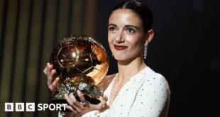 Barcelona's Spanish midfielder Aitana Bonmati receives the Woman Ballon d'Or award