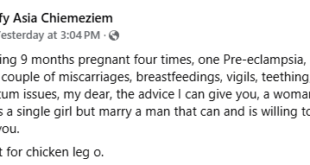 After 4 pregnancies, one pre-eclampsia, a C-Section, miscarriages, the advice I can give single ladies is to marry a man that can take care of you - Nigerian woman says