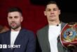 Ben Shalom and Chris Billam-Smith pose for photos at the press conference ahead of Billam-Smith's fight with Gilberto Ramirez