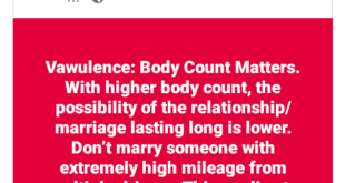 Body count matters. Don?t marry someone with extremely high mileage from multiple drivers - Tech entrepreneur Charles Awuzie says