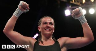 Chantelle Cameron celebrates victory over Elhem Mekhaled