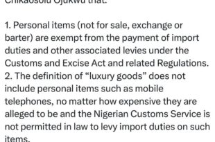 Court of appeal rules against Nigeria Customs Service on import duties for personal items