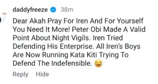 Daddy Freeze hits back after actor Akah Nnani called for prayers for him