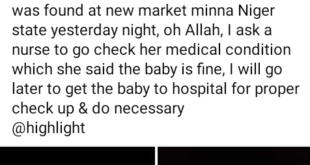 Day-old baby abandoned in Niger state