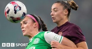 Hibernian's Kirsten Reilly and Hearts' Lizzie Waldie