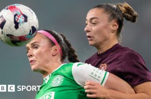 Hibernian's Kirsten Reilly and Hearts' Lizzie Waldie