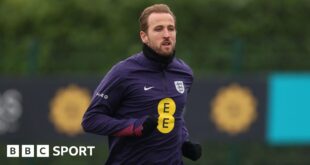 England captain Harry Kane in training