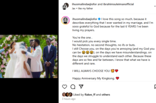 ?I will always choose you? - Actress Linda Ejiofor tells her husband, Ibrahim Suleiman, as they celebrate 6th wedding anniversary