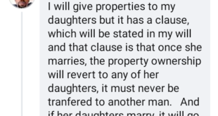 I will give properties to my daughters but the ownership must never be transferred to their husbands - Nigerian father says