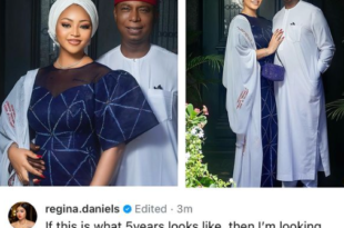 ?If this is what 5years looks like, then I?m looking forward to 10...20....and forever?- Regina Daniels writes as she shares lovely new photos of herself and her hubby