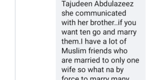 If you want to live long, better stick to your only wife - Nigerian woman advises her Muslim younger brother