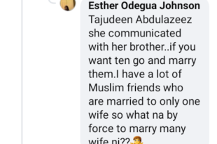 If you want to live long, better stick to your only wife - Nigerian woman advises her Muslim younger brother