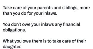 If your father in-law or mother in-law is sick, let their children look after them. Focus on your own parents - Nigerian woman advises married women