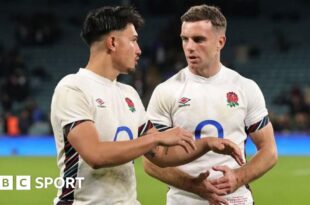 George Ford looks on after missing a drop-goal to beat New Zealand