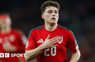 Daniel James celebrates scoring for Wales