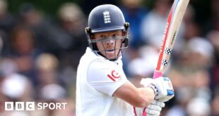 Ollie Pope looks in the direction of gully after playing a shot in the first Test against New Zealand