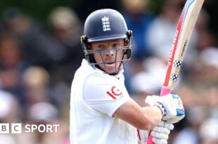 Ollie Pope looks in the direction of gully after playing a shot in the first Test against New Zealand