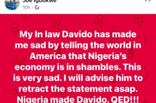 ''Nigeria made you'' - APC chieftain Joe Igbokwe asks Davido to retract his statement about the Nigerian economy being in shambles (video)