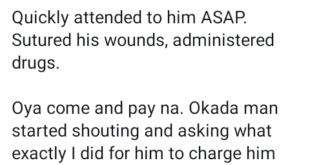 Nigerian doctor narrates how injured Okada man threatened to beat him after treating his wounds