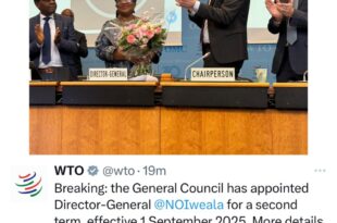 Okonjo-Iweala reappointed for second term as DG of World Trade Organization