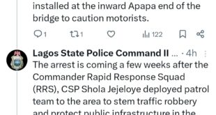 Police arrest 30-year-old man for ?vandalising electronic road sign? in Lagos