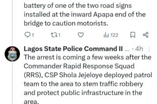 Police arrest 30-year-old man for ?vandalising electronic road sign? in Lagos