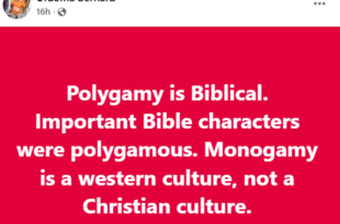 Polygamy is Biblical. Monogamy is not a Christian culture - Nigerian