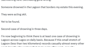 Skitmaker allegedly dr0wns while shooting content in Lagos lagoon