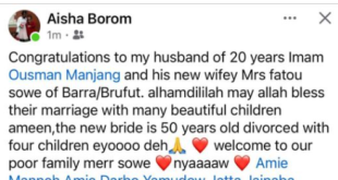 "The new bride is a 50-year-old divorcee with four children" - Gambian woman publicly 'congratulates' her husband of 20 years for marrying second wife