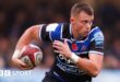 Tom Carr-Smith running with the ball during Bath's Premiership match against Sale