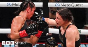 Amanda Serrano is punched in the face by Katie Taylor