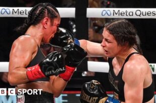 Amanda Serrano is punched in the face by Katie Taylor