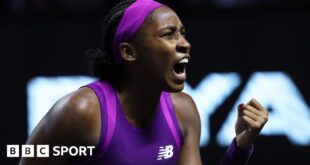 Coco Gauff celebrates a point