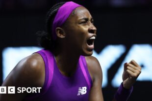 Coco Gauff celebrates a point