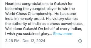 18-year-old Indian man, Gukesh Dommaraju becomes the youngest ever chess world champion as he wins cash prize of $2.5m