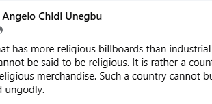 A country that has more religious billboards than industrial billboards will be poor, insecure and ungodly - Nigerian Catholic priest says