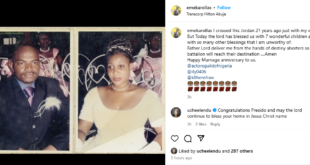 AGN President, Emeka Rollas and his wife, celebrate 21st wedding anniversary