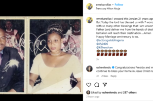 AGN President, Emeka Rollas and his wife, celebrate 21st wedding anniversary